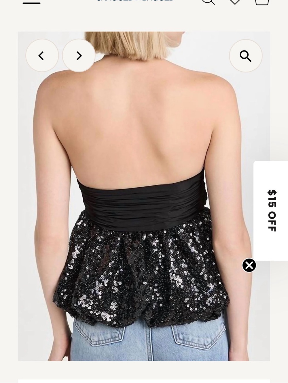 Black Strapless Sequin Bow Bustier Top - Picture 5 of 5